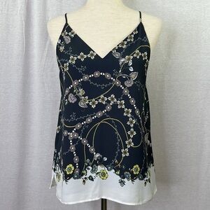 LOFT Woman’s V Neck Camisole Gray Floral Print Sz S